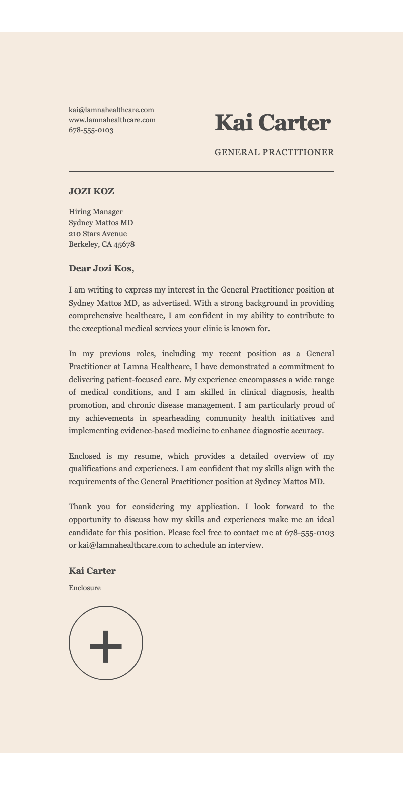 Skills focus graphic professional cover letter - Elegant beige cover letter for healthcare professionals with serif typography and circular logo placeholder